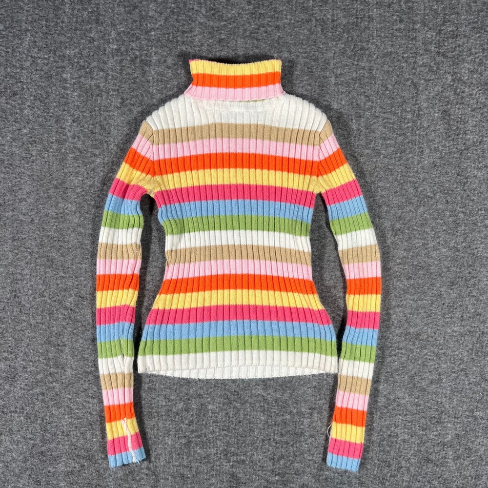 Vintage Women's Edge Rainbow Stripe Turtleneck Sweater Ribbed Knit Multi Color M